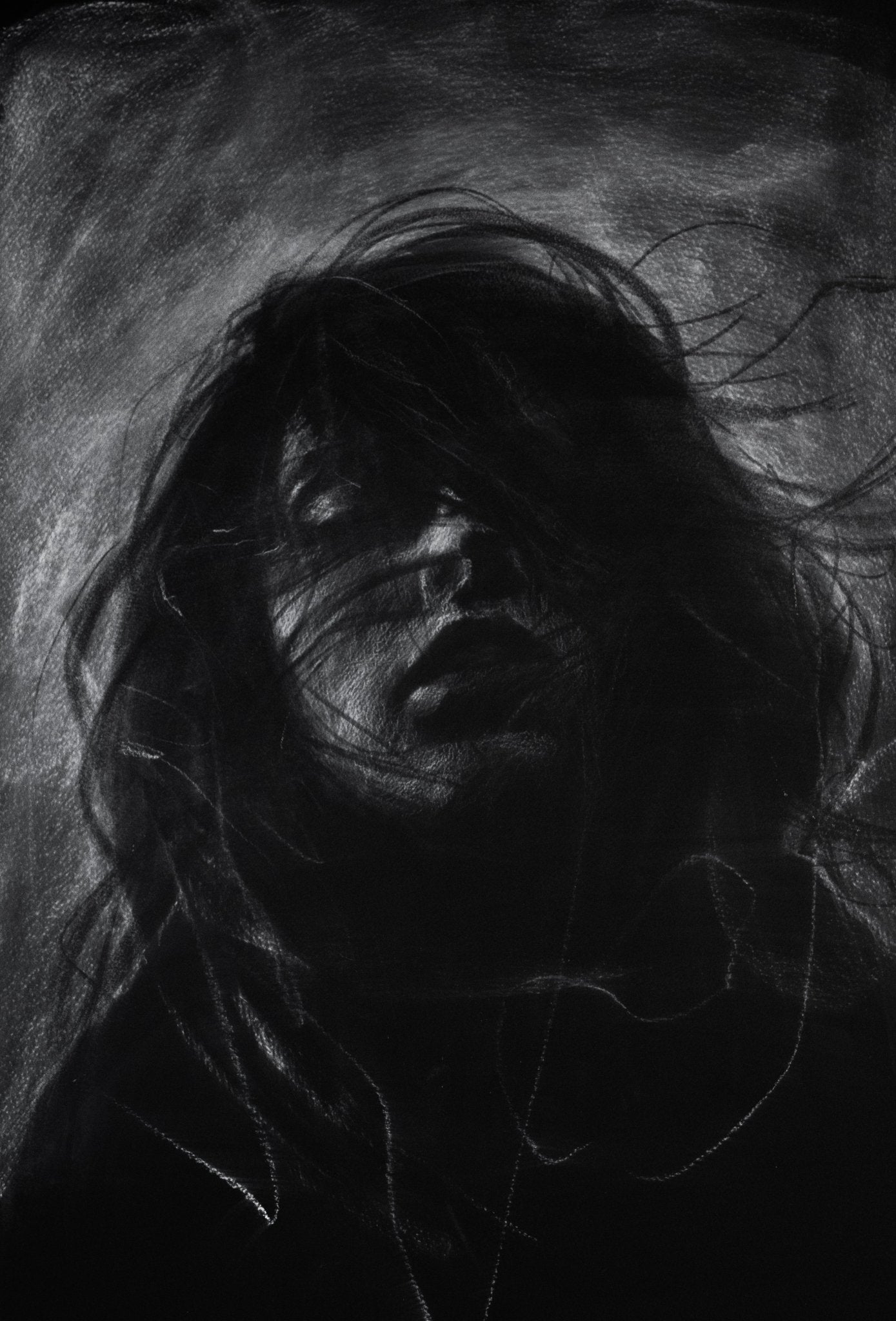 And The Darkness Cannot Hide Me | Original Drawing - Mad Charcoal
