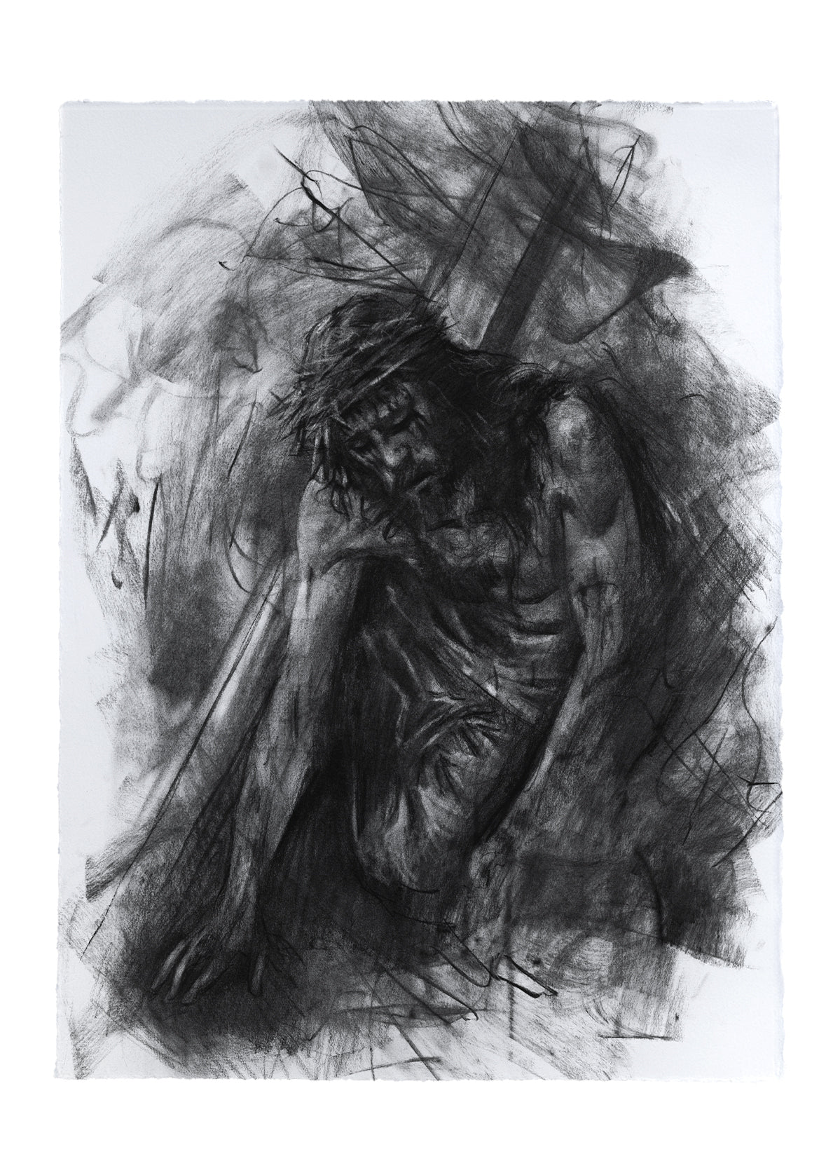Collapse Under The Weight Of The Cross | Original Drawing - Mad Charcoal