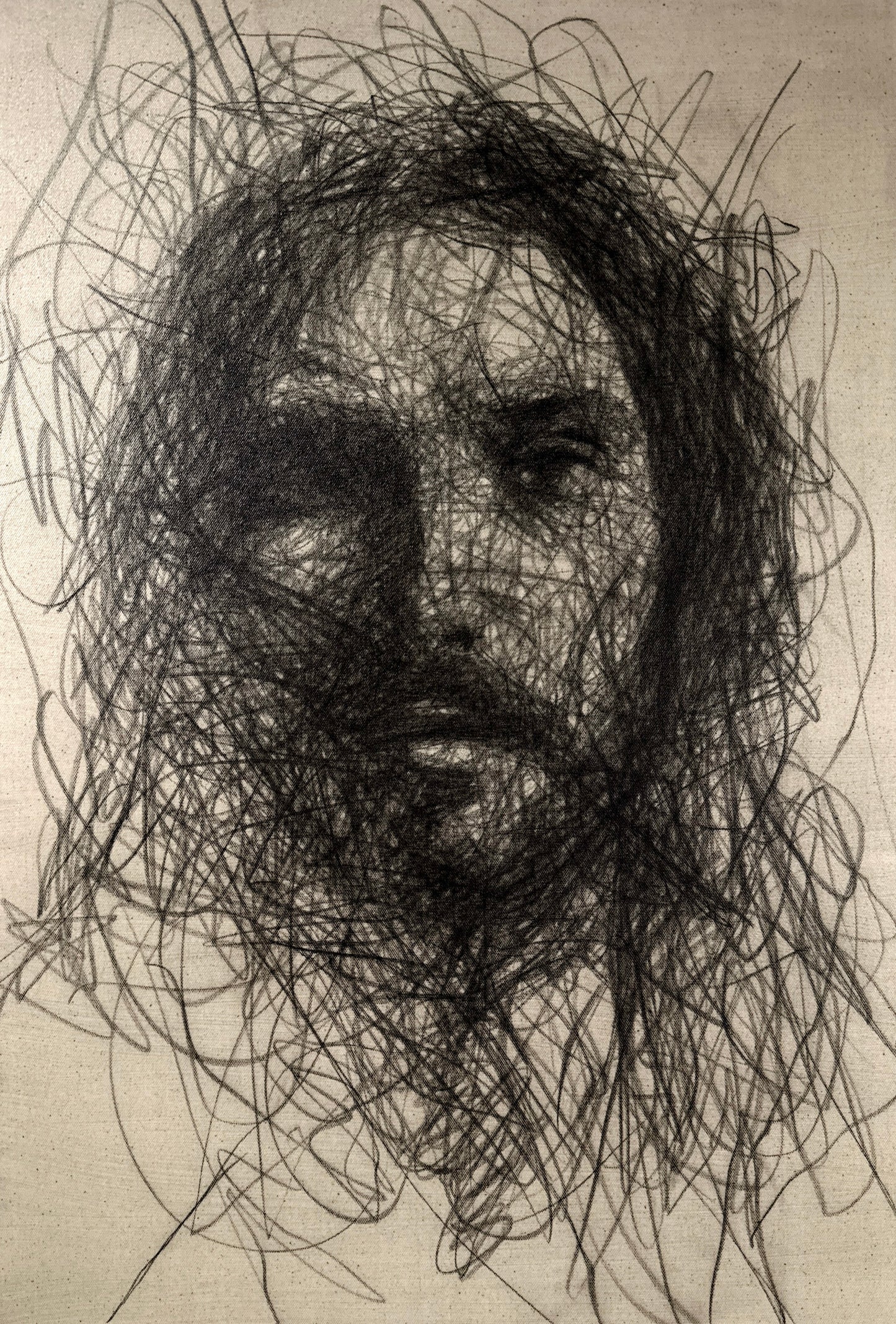 A Glance of the Savior | Original Charcoal on Canvas