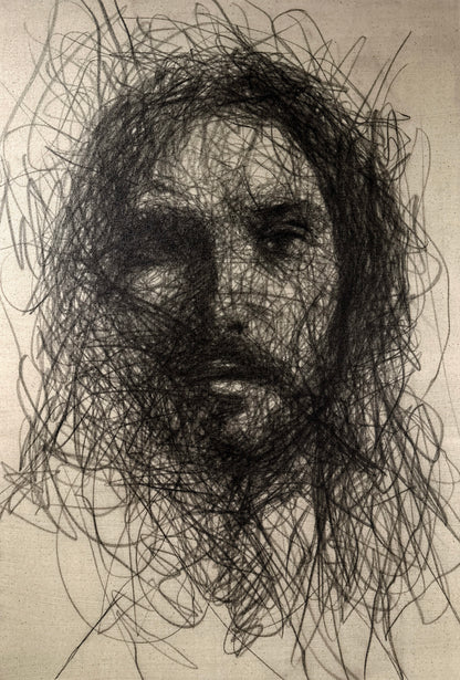 A Glance of the Savior | Original Charcoal on Canvas
