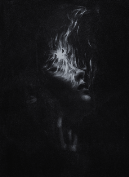 Burning Away the Fear | Original Charcoal and Gesso on Canvas - Mad Charcoal