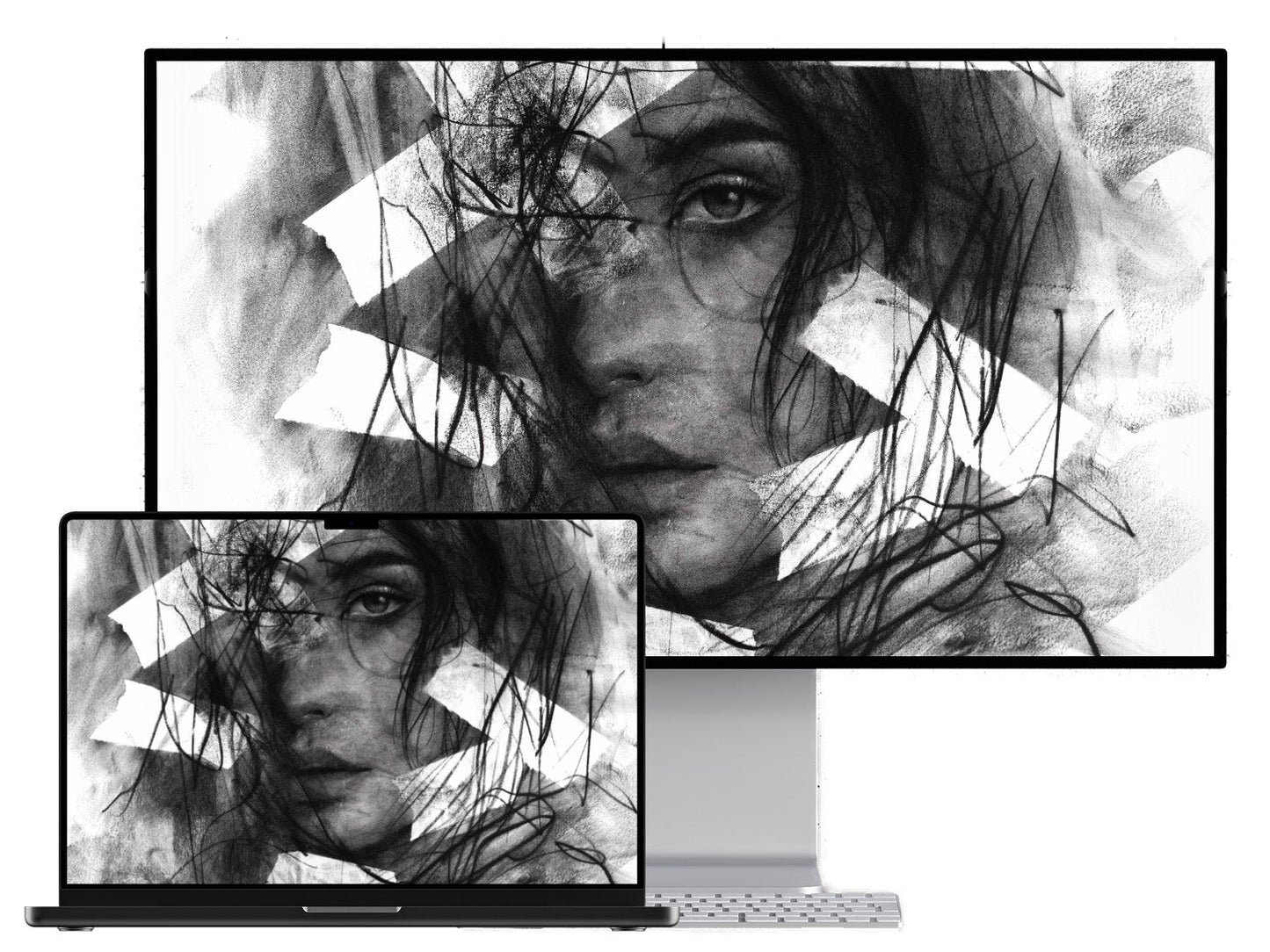 Chaos Portrait | Digital Wallpaper - Mad Charcoal