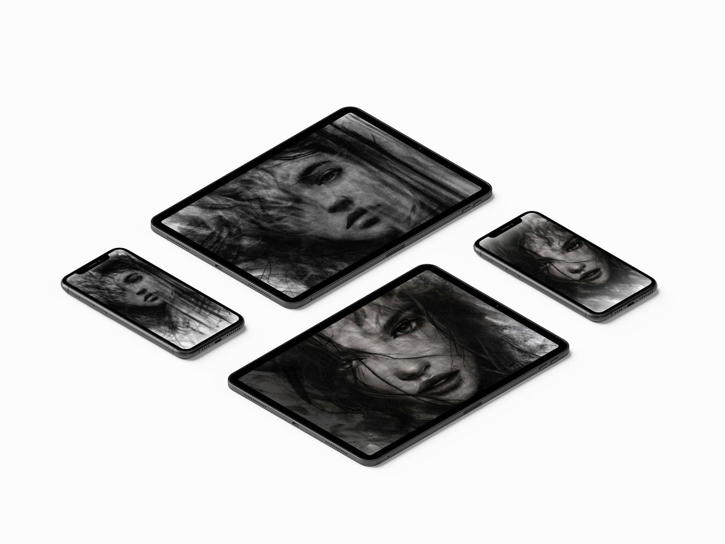 Chaos Portrait | Digital Wallpaper - Mad Charcoal