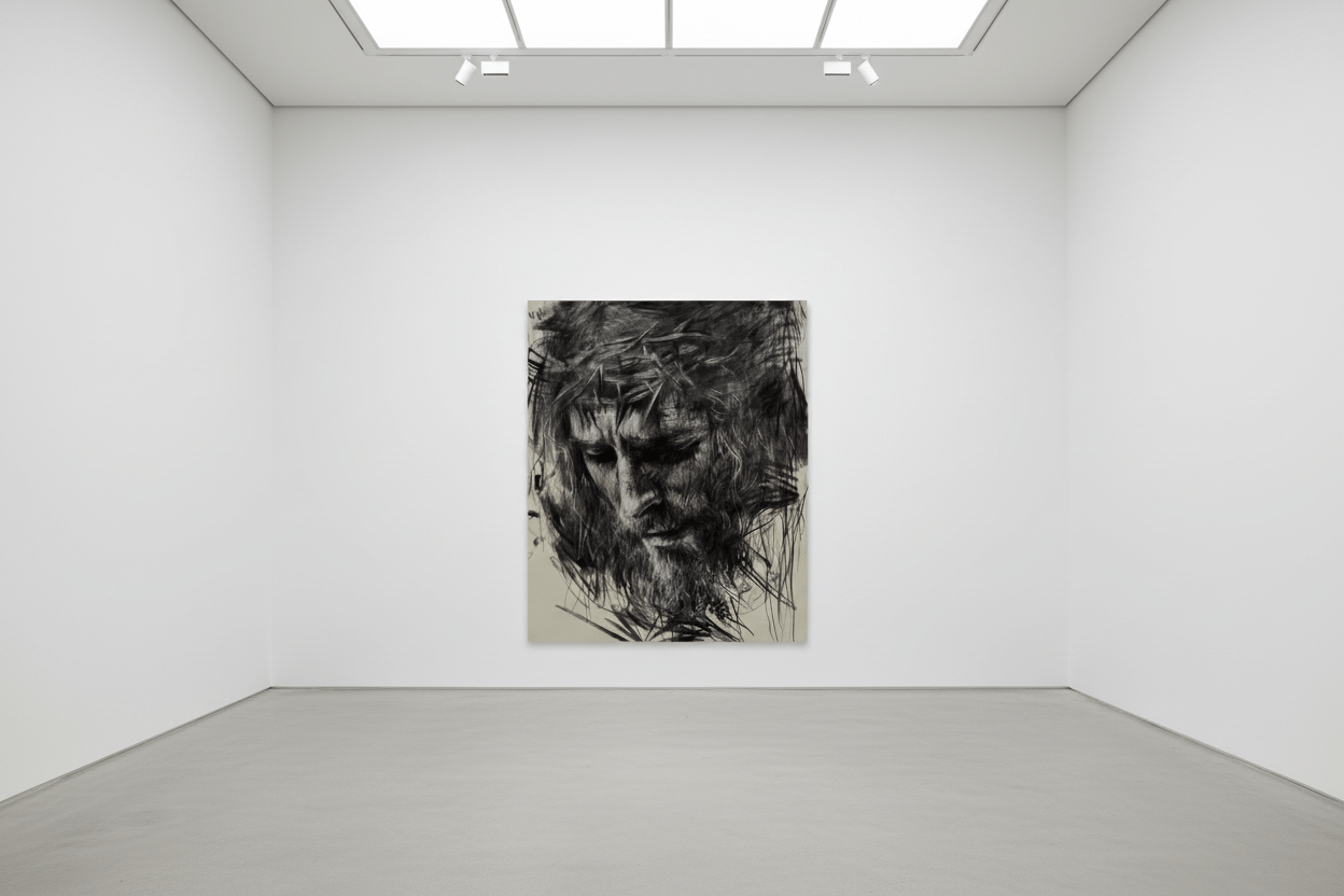 Crowned In Silence | Charcoal on Canvas - Mad Charcoal