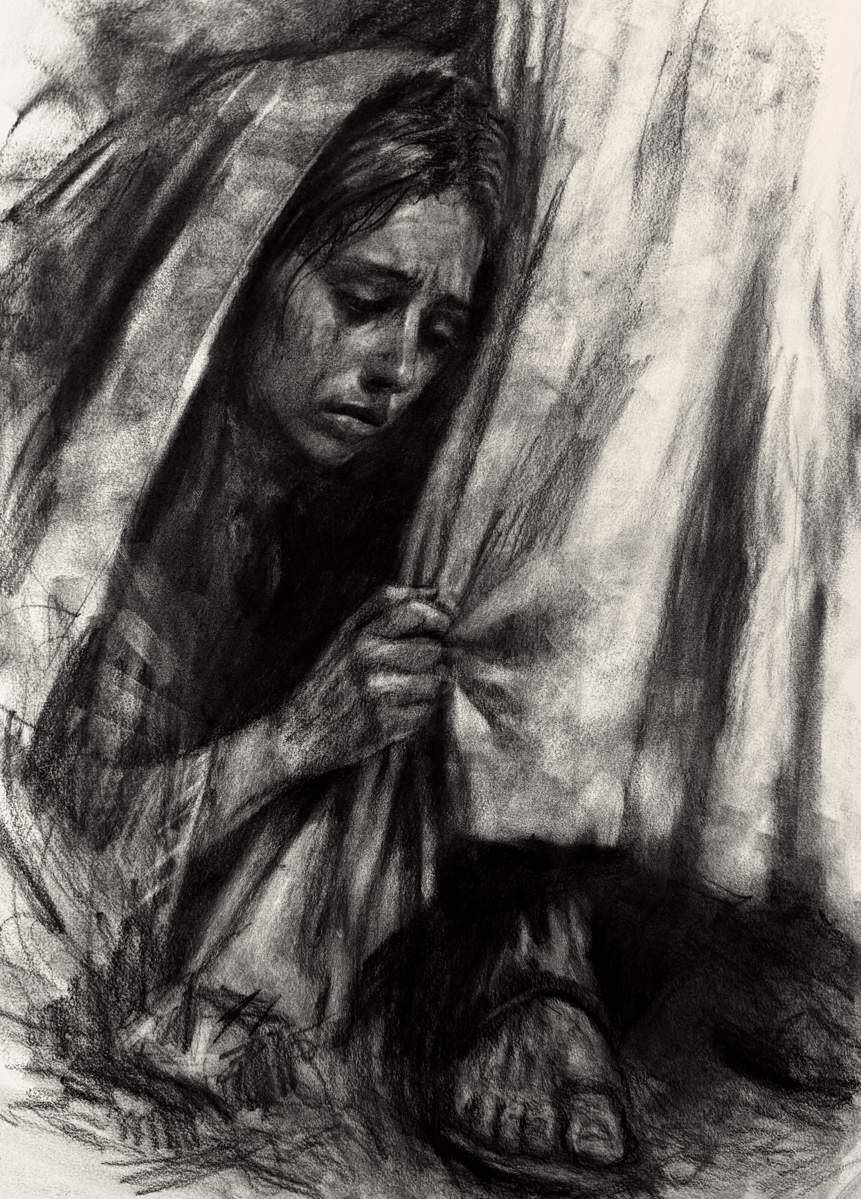 Healed by Faith | Original Charcoal on Canvas - Mad Charcoal
