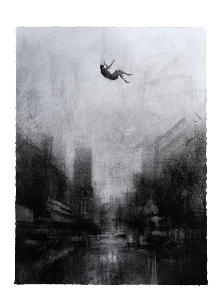 Into The Quiet City | Original Drawing - Mad Charcoal
