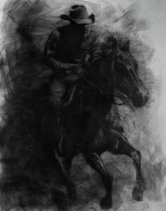 Riding to what cannot be seen | Original Charcoal On Canvas - Mad Charcoal