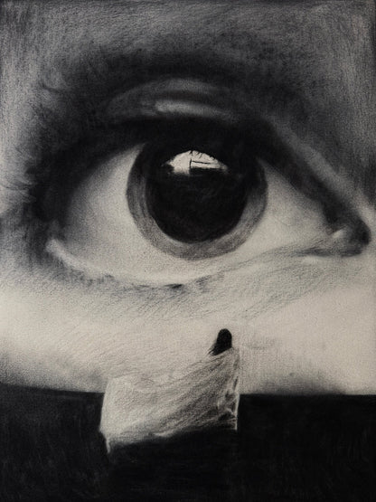 Stillness from Above | Original Charcoal and Oil Pastel on Canvas - Mad Charcoal