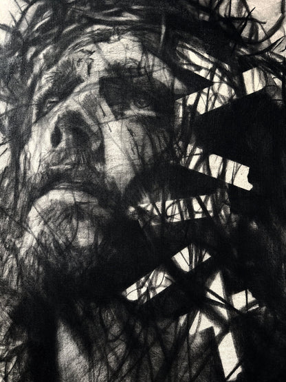 The Joy Set Before Him | Original Charcoal on Canvas - Mad Charcoal