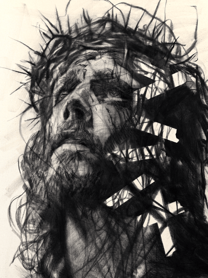 The Joy Set Before Him | Original Charcoal on Canvas - Mad Charcoal