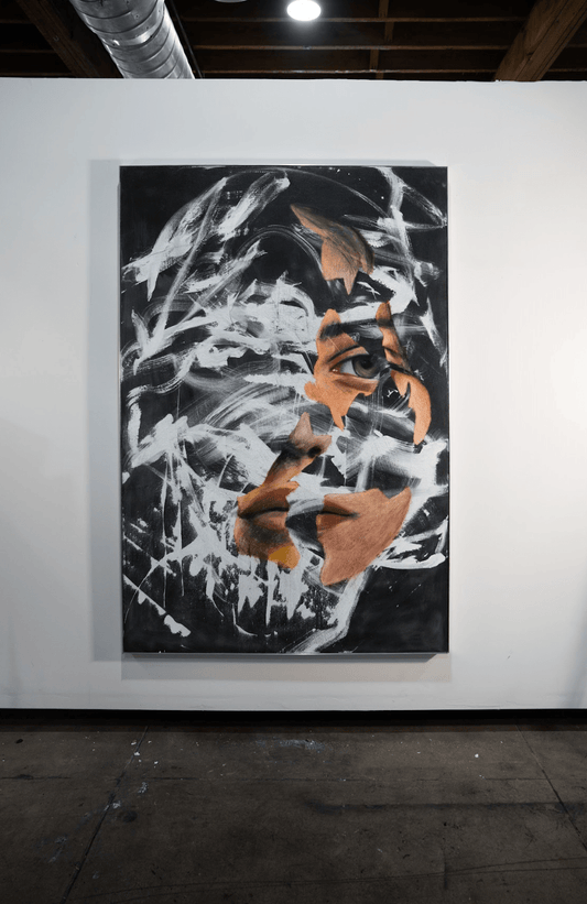 The Noise Beneath Our Skin | Original Charcoal and Oil Pastel on Canvas - Mad Charcoal