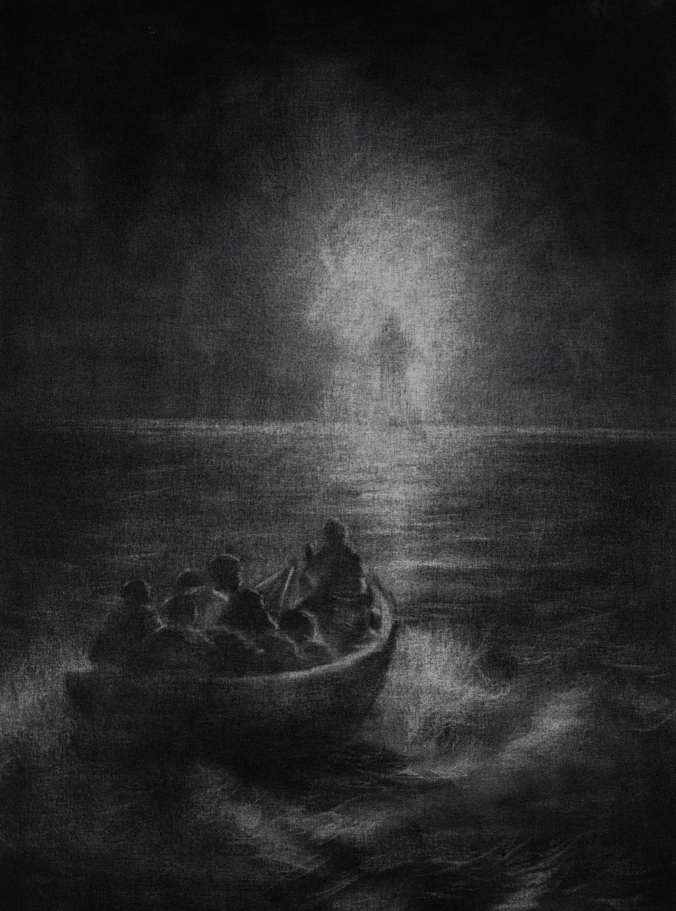 The Sea Could Not Hold Him | Original Charcoal on Canvas - Mad Charcoal