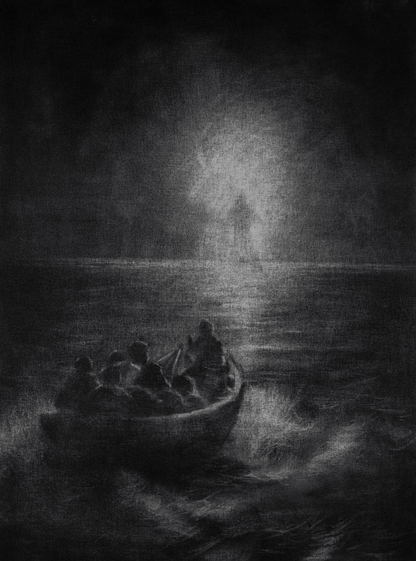 The Sea Could Not Hold Him | Original Charcoal on Canvas - Mad Charcoal