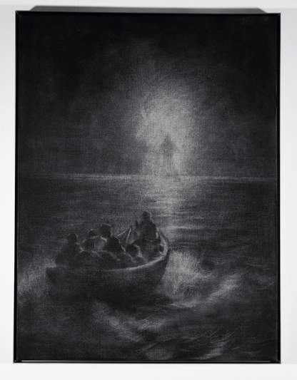 The Sea Could Not Hold Him | Original Charcoal on Canvas - Mad Charcoal