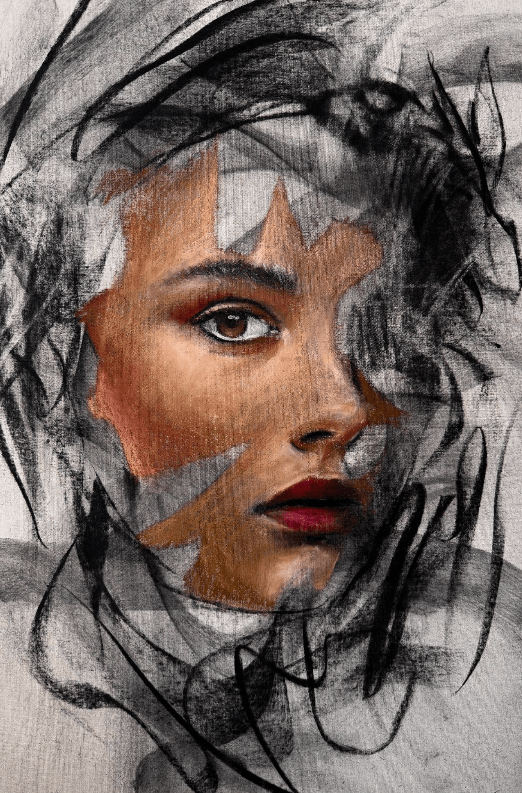 The Weight Of Looking Back | Original Charcoal on Canvas - Mad Charcoal