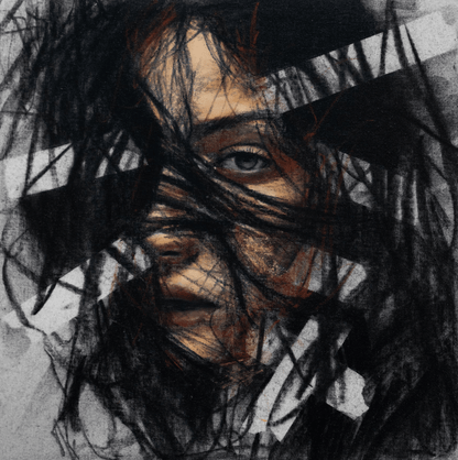 Unveil Me | Original Charcoal and Oil Pastel on Canvas - Mad Charcoal