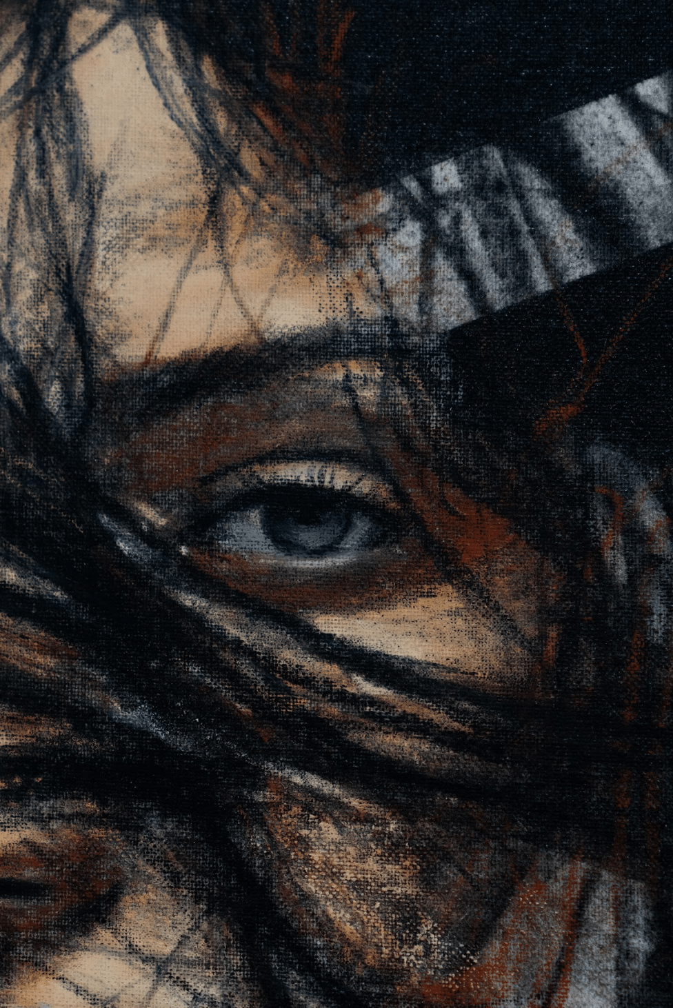 Unveil Me | Original Charcoal and Oil Pastel on Canvas - Mad Charcoal
