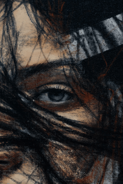 Unveil Me | Original Charcoal and Oil Pastel on Canvas - Mad Charcoal