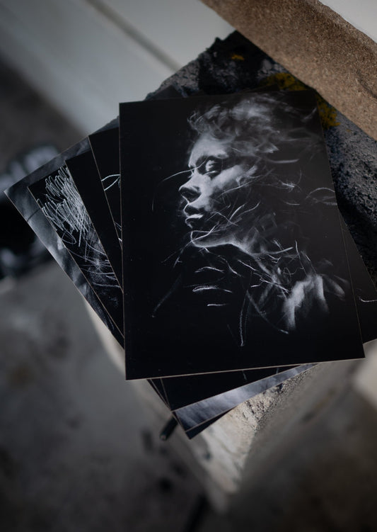 White On Black Portrait | Postcard Set - Mad Charcoal