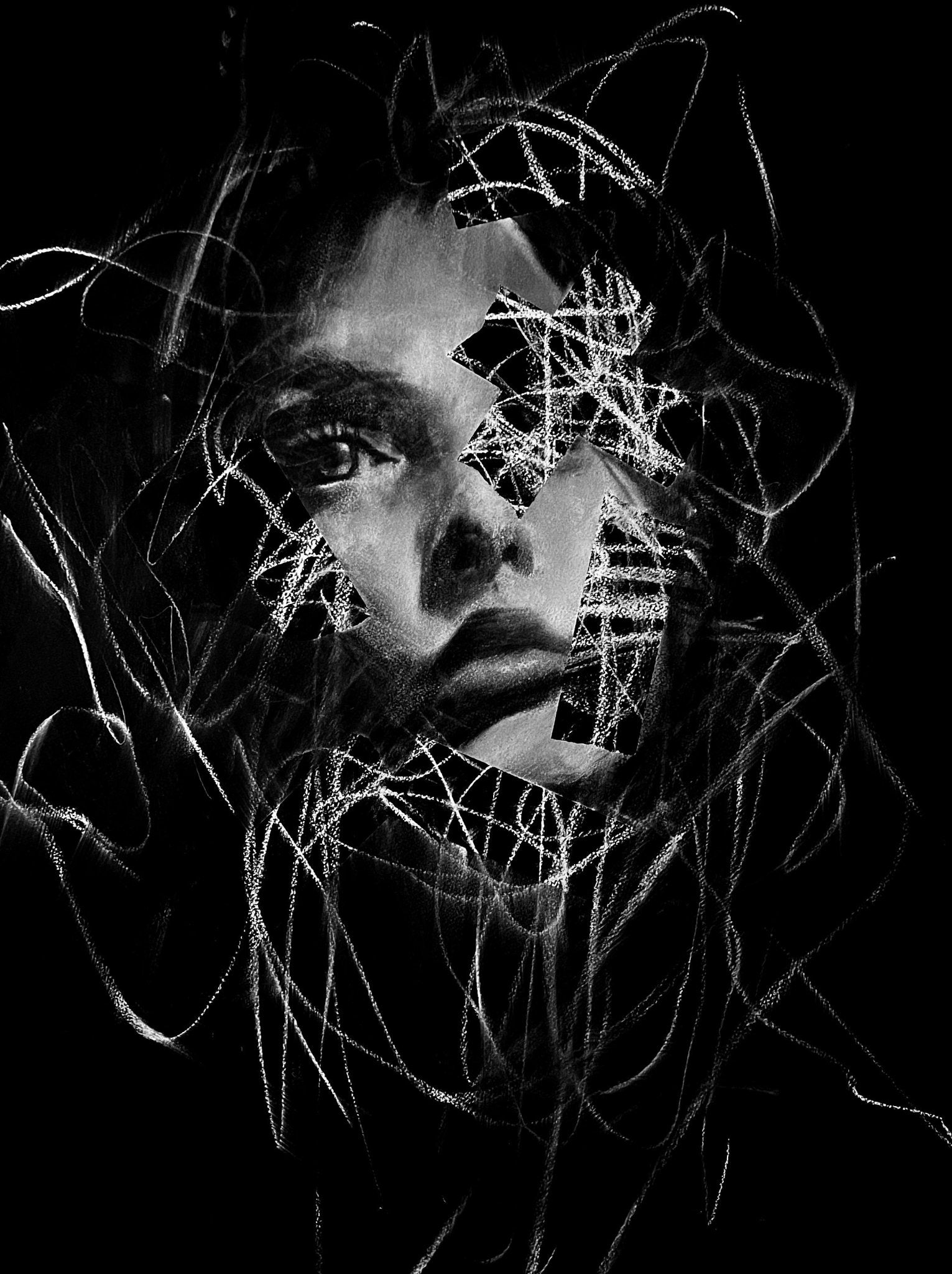 White On Black Portrait | Postcard Set - Mad Charcoal