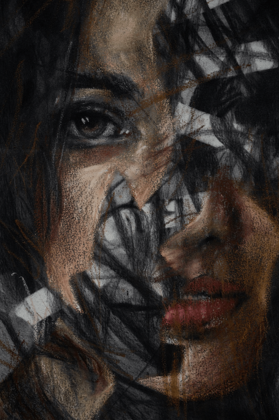 Will You Destroy Who I Have Become? | Original Charcoal and Oil Pastel on Canvas - Mad Charcoal